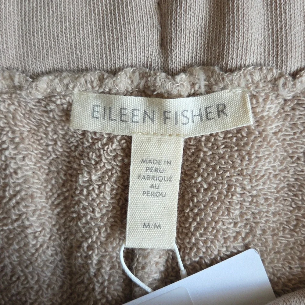 Eileen Fisher Tan Organic Cotton French Terry Wide Leg Pants Cropped Medium NEW